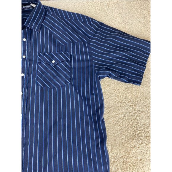 Stoneriver Outfitters Mens Sz 2X Blue Striped Pearl Snap Short Sleeve Shirt - Picture 3 of 8